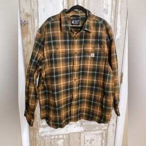 Carhartt Men's Loose Fit Heavyweight Flannel Long-Sleeve Plaid Shirt Sz 2XL